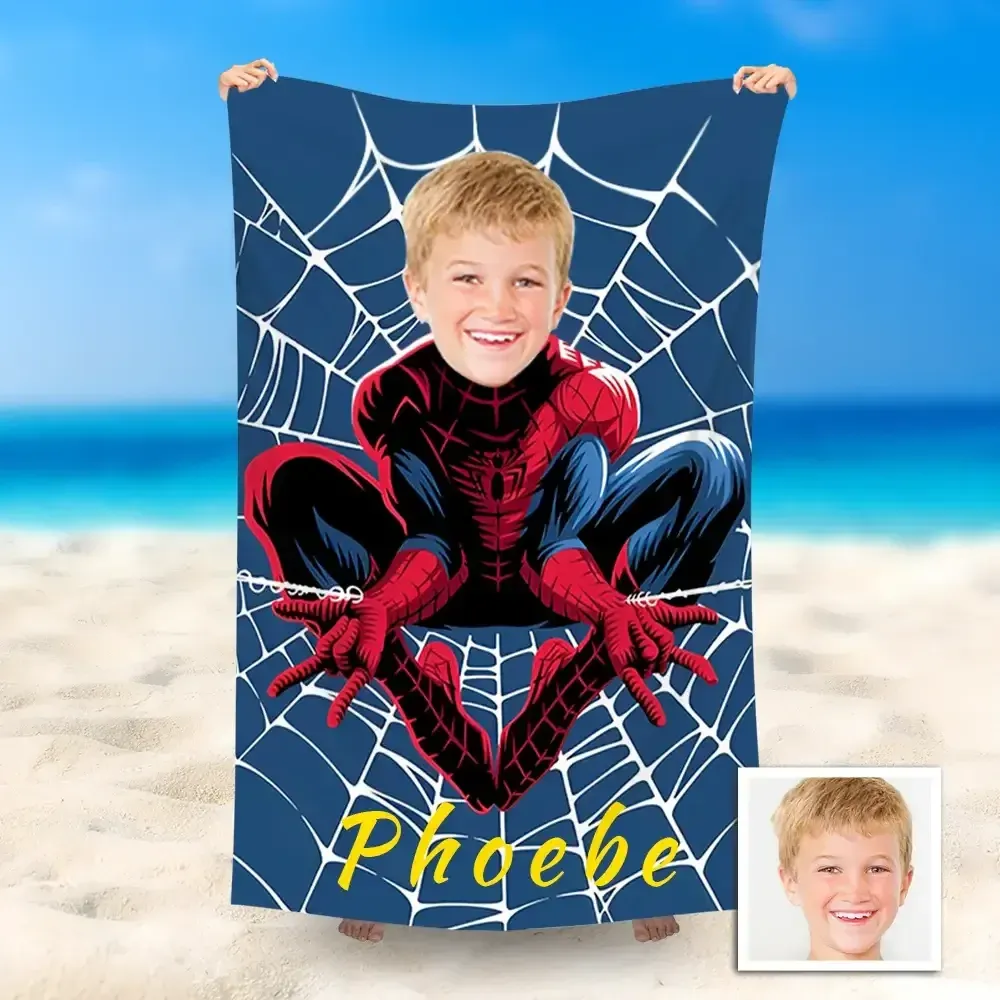 Custom Photo Beach Towel, Hot Spiderman Super Hero Swimming Towel, Quick Dry Bath Towel