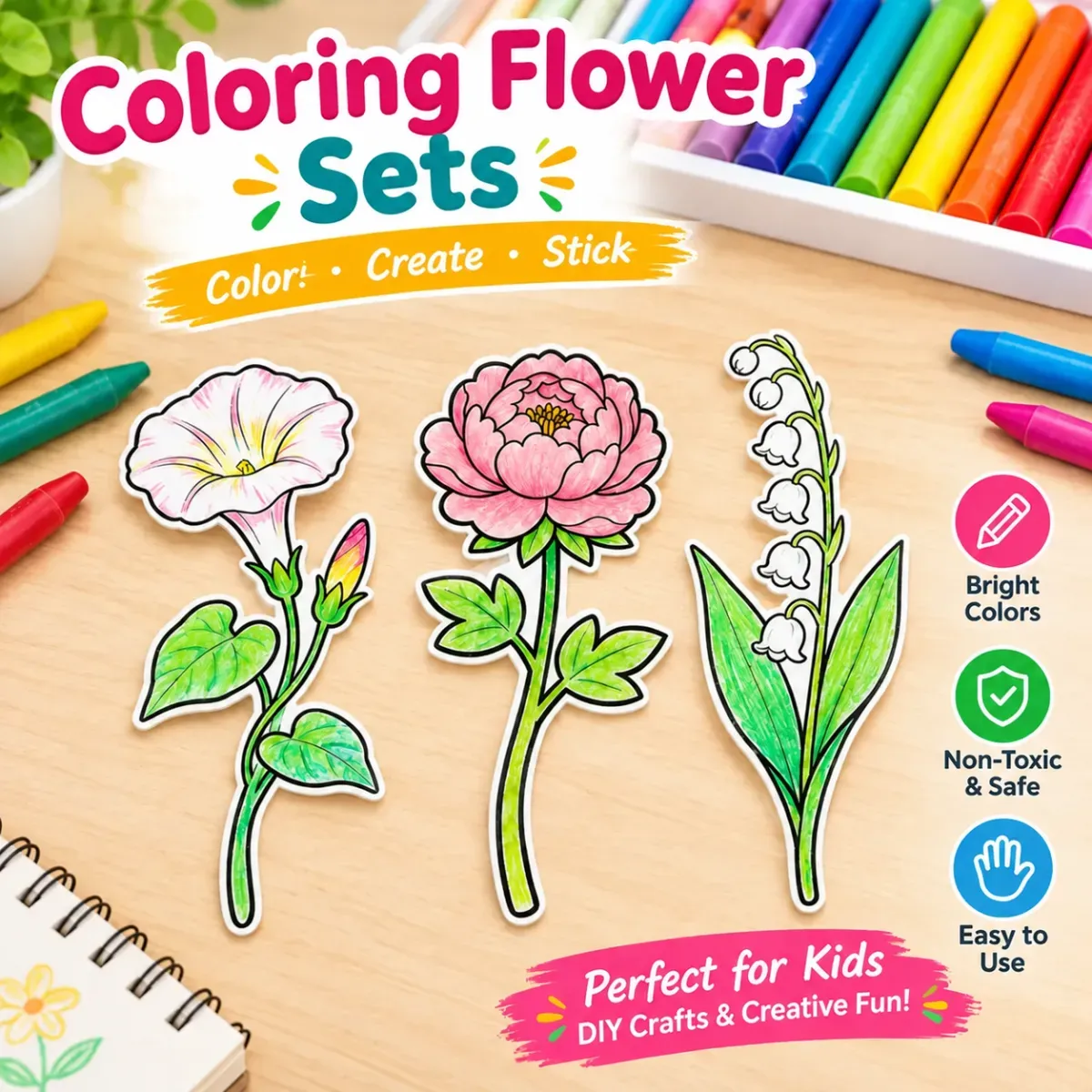 DIY Doodle Flower Bouquet Kit, Creative Hand-Painted Floral Craft, Handmade Gift for Art Lovers and DIY Enthusiasts