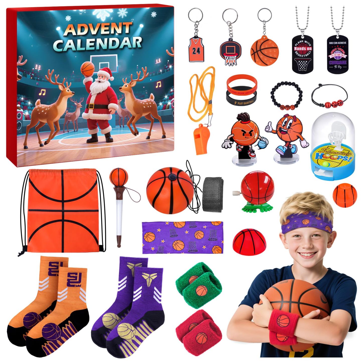 Advent Calendar Basketball for Boys Girls Teens Surprise Box Basketball Accessories Decoration Christmas Countdown Gifts