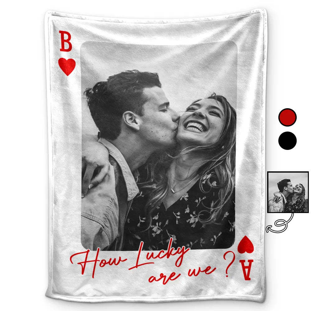 Personalized Playing Cards Fleece Blanket: Custom Photo Red Rose Valentine's Day Anniversary Gift