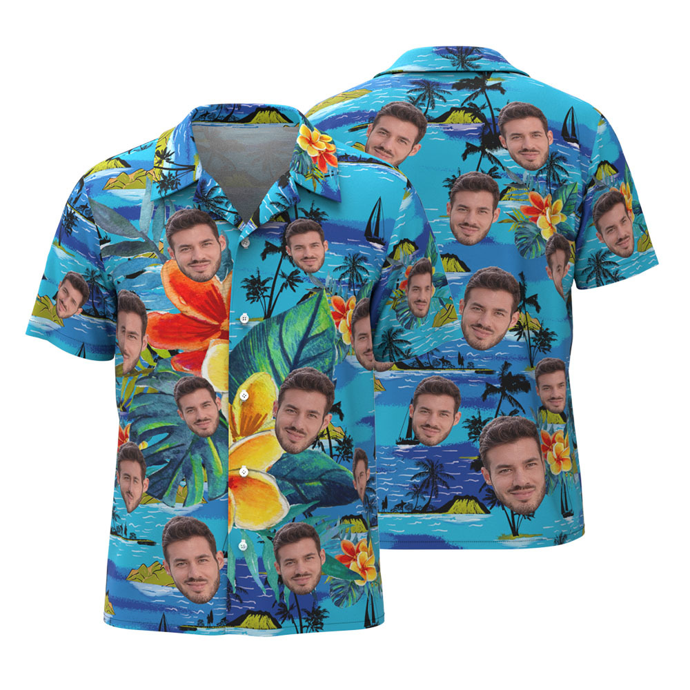 Custom Hawaiian Vintage Shirts Face Button-down Shirts With Hawaiian Style Pattern - Get Photo Blanket