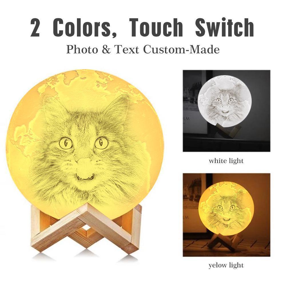 Custom 3D Printing Photo Earth Lamp With Your Text - For Pet Lover - Touch Two Colors(10cm-15cm) - Get Photo Blanket
