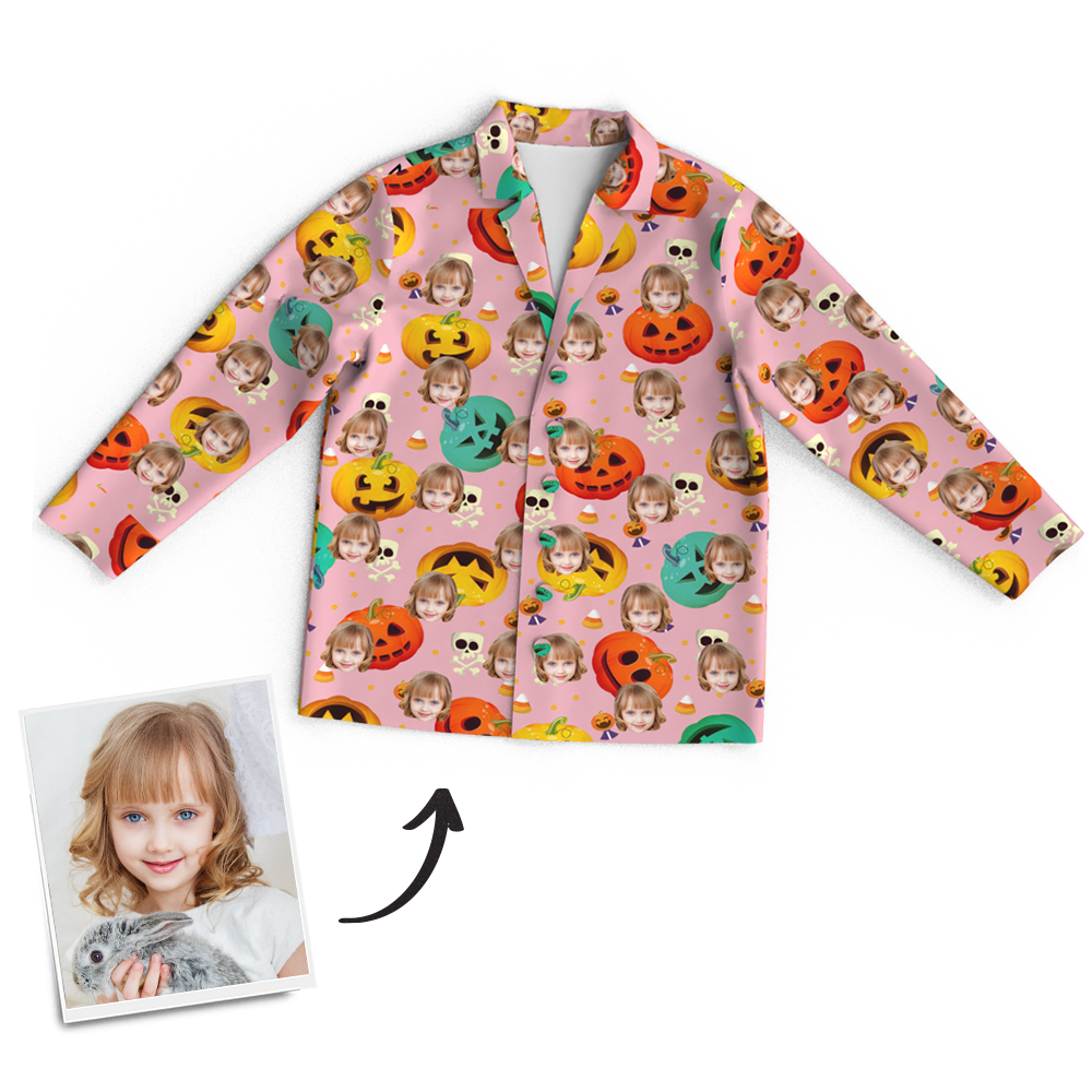 Custom Face Pumpkin Skeleton Pajamas Halloween For Children - Get Photo Blanket