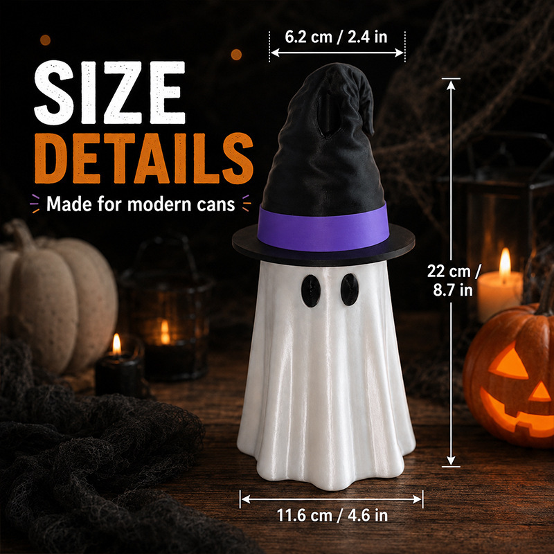 Halloween Ghost Witch Hat Can Cover – Cute Spooky Drink Can Sleeve & Party Decor