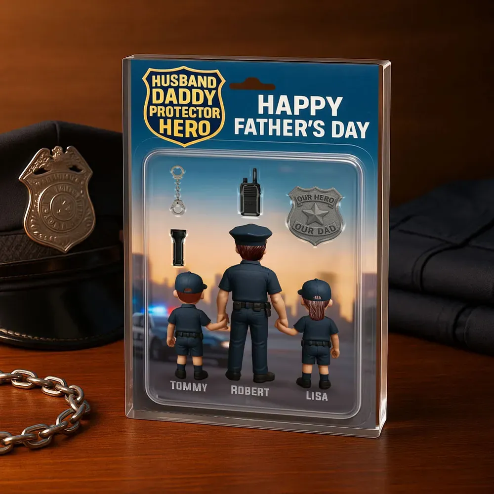 Personalized Acrylic Block Plaque Husband Daddy Protector Hero Custom Police Figure Perfect Father's Day Gift for Dad or Husband - Get Photo Blanket