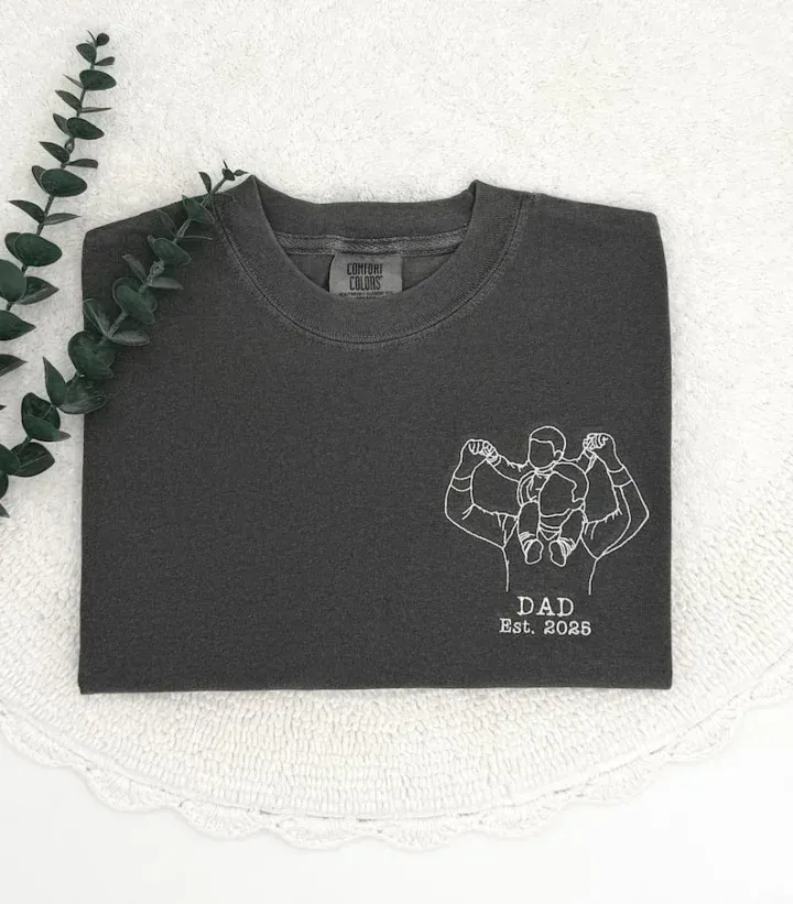 Custom Dad Photo Shirt - Embroidered Dad & Kids Portrait - Personalized Father's Day Keepsake Gift