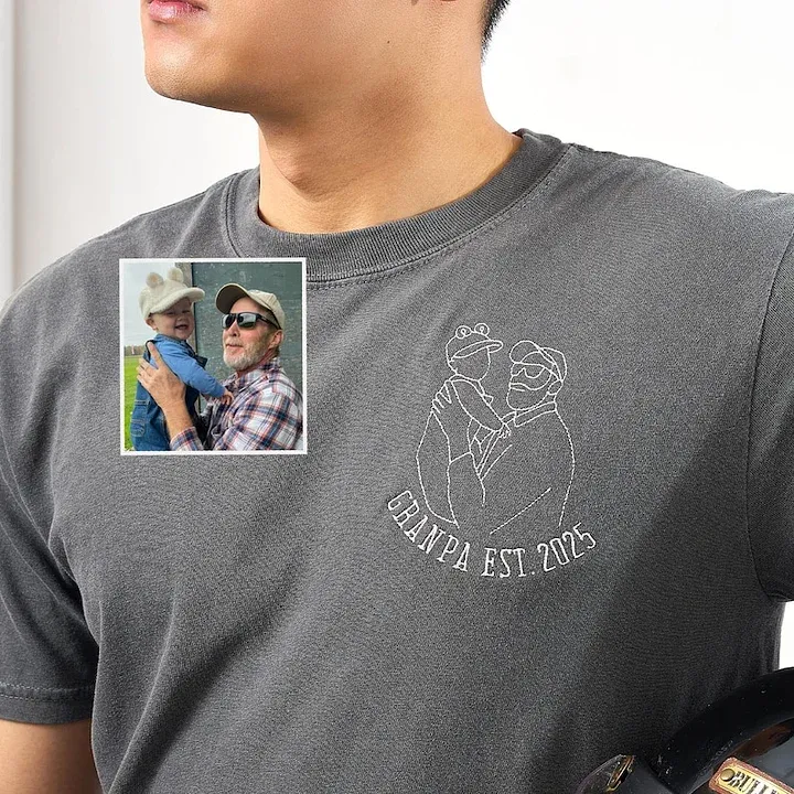 Custom Dad Photo Shirt - Embroidered Dad & Kids Portrait - Personalized Father's Day Keepsake Gift