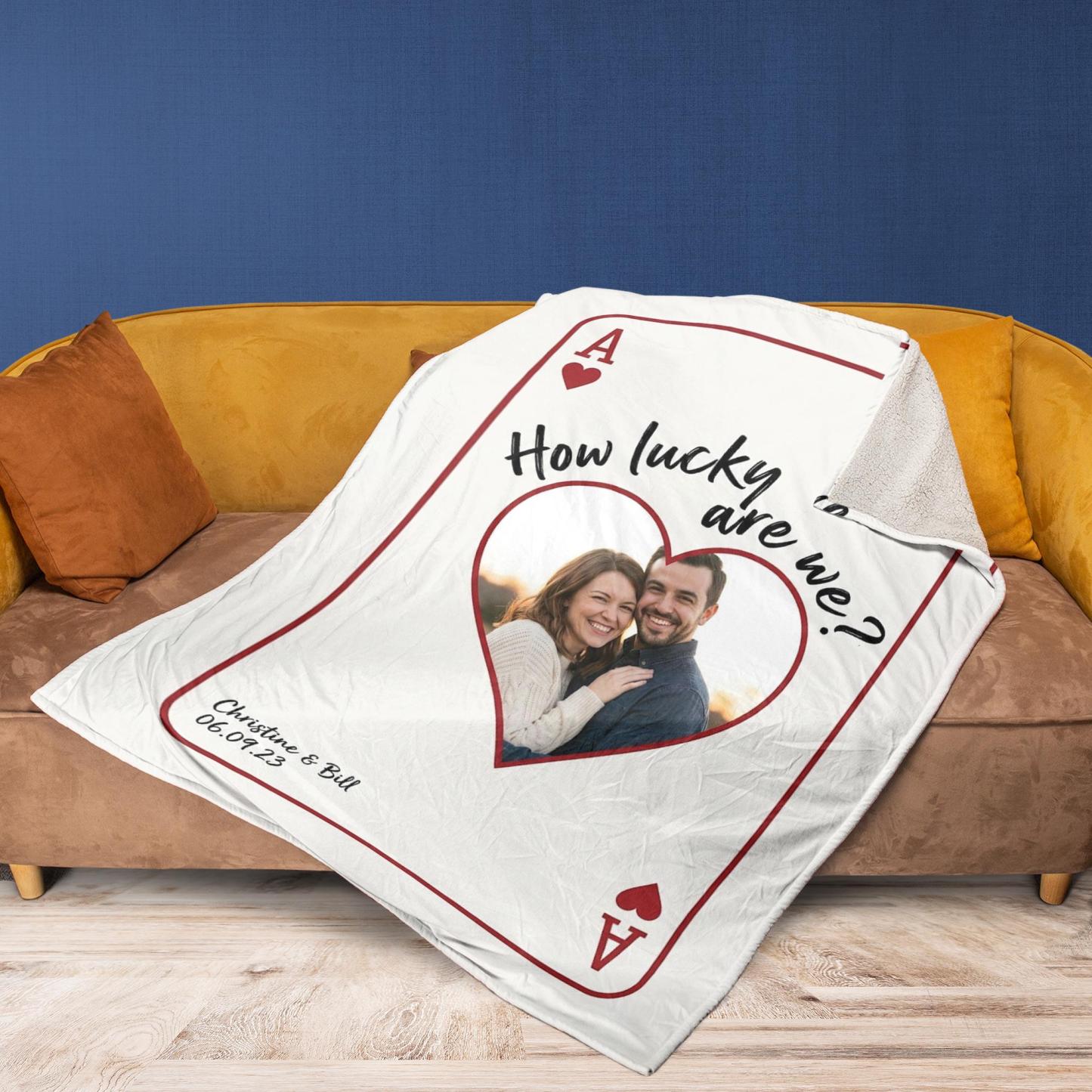 Personalized Playing Cards Fleece Blanket: Custom Photo Red Rose Valentine's Day Anniversary Gift