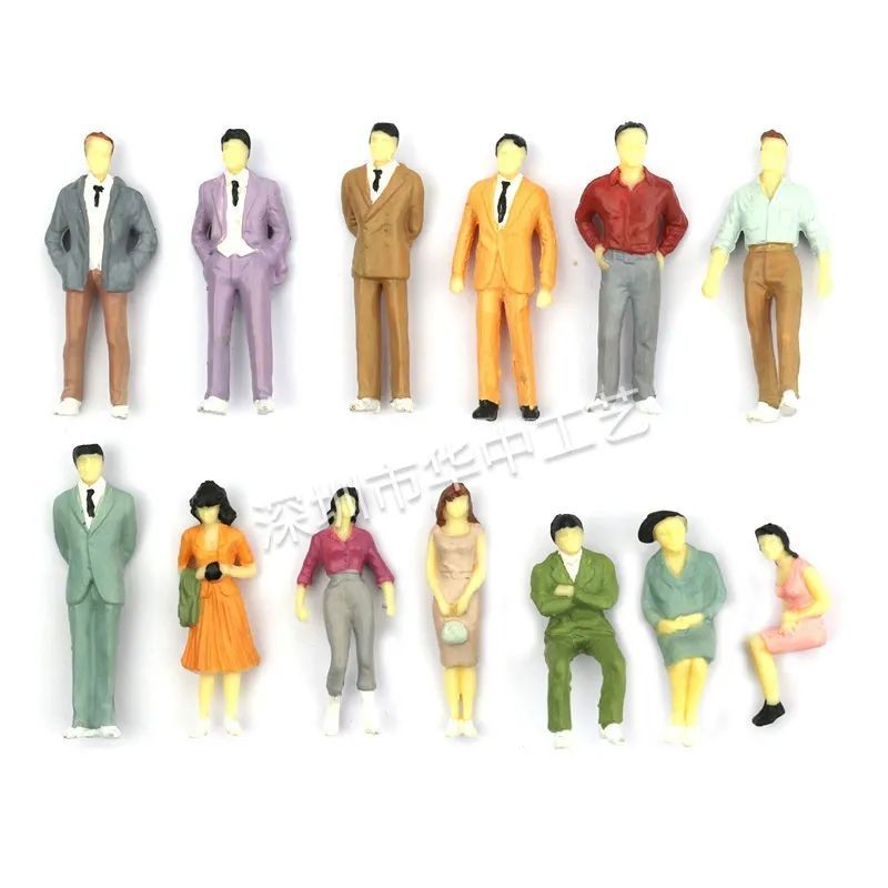 Namalu 14 Pcs 1: 25 Scale Miniature People Figurines Mini Architectural Plastic Small Dollhouse Figures Tiny Painted Model Train People for Projects Diorama Village (Mixed Color)