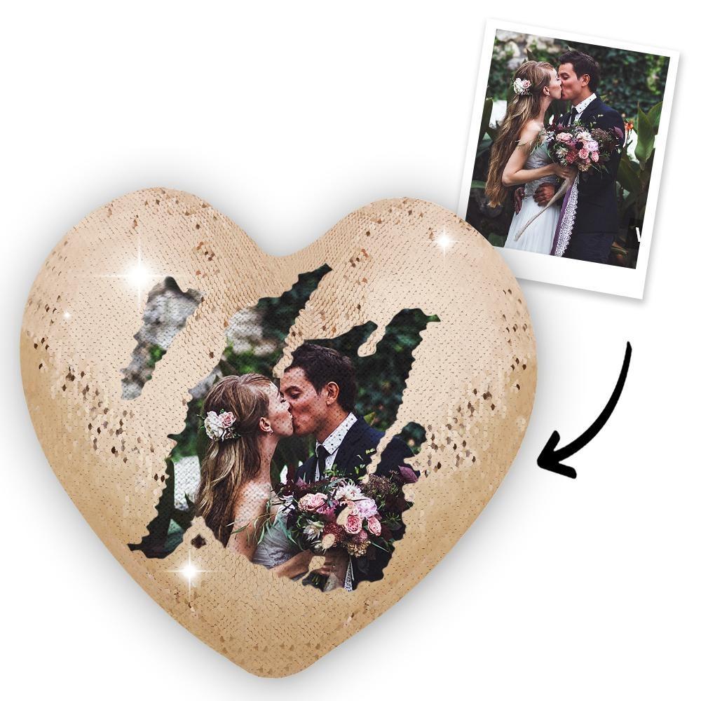 Custom Love Heart Photo Magic Sequin Pillow Case