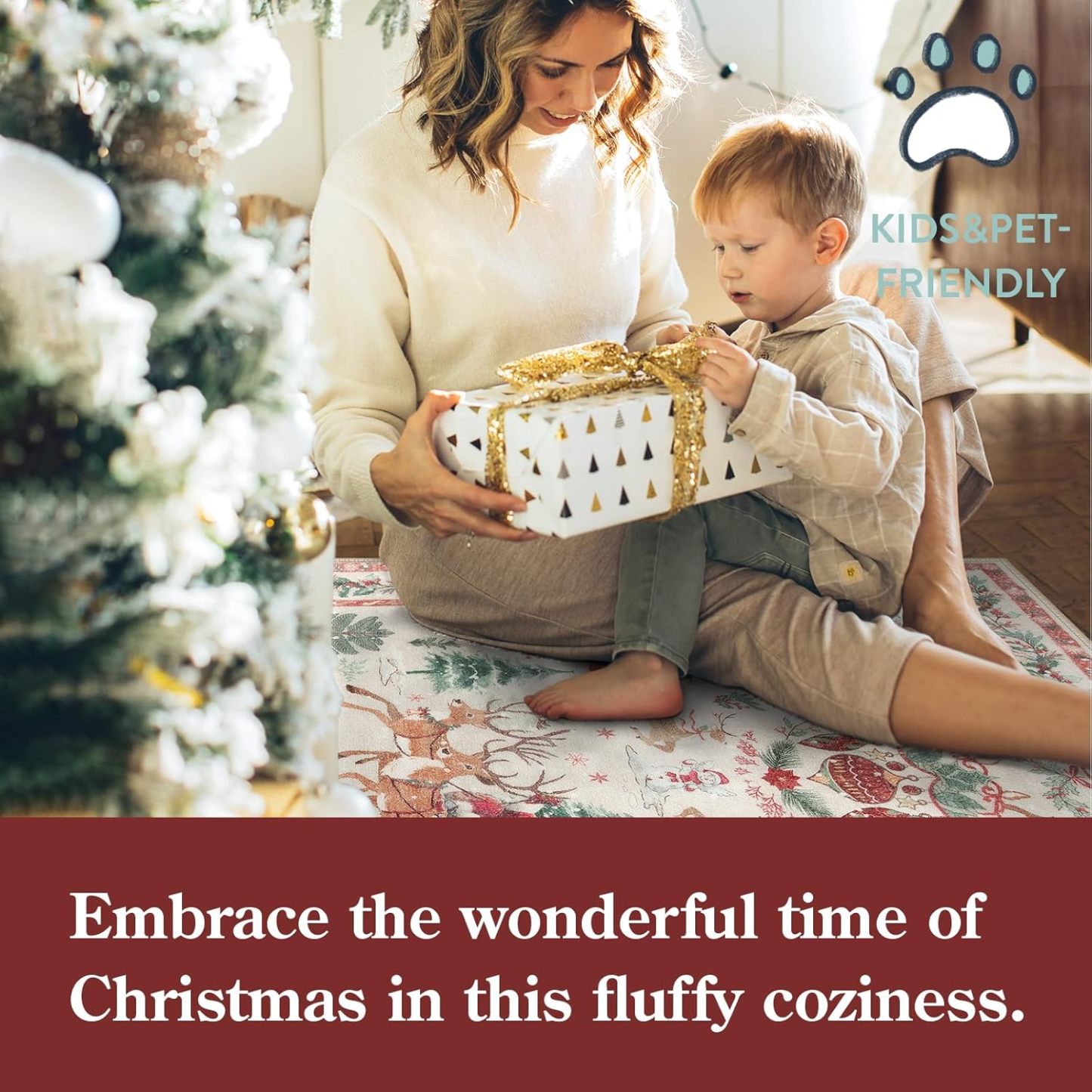 Indoor Christmas Rug Small Kitchen Bathroom Rugs for Entryway,Washable Soft Non-Slip Christmas Tree Santa Claus Area Rug,Door Mat for Winter Living Room Bedroom Holiday Decor