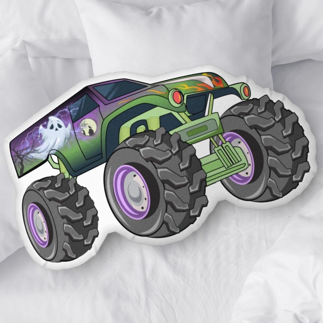 Monster Truck Shaped Pillow, Monster Truck Decorative Pillow, Kids Throw Pillow, Boys Room Decor