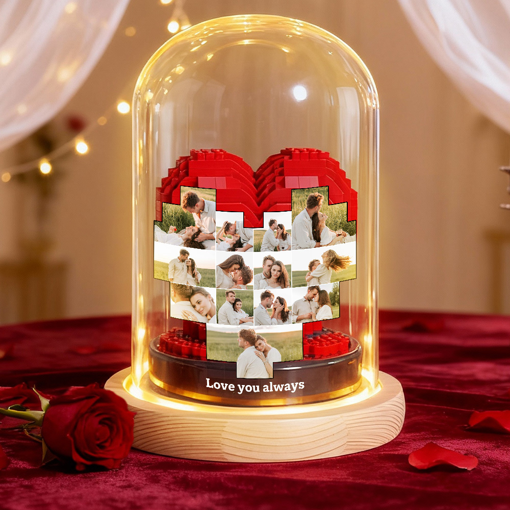 Custom Photo Love Building Block Night Light Toy Creative DIY Christmas Gift Assembling With Luminous Glass Cover, Gift For Sisters/Couples/Family - Get Photo Blanket