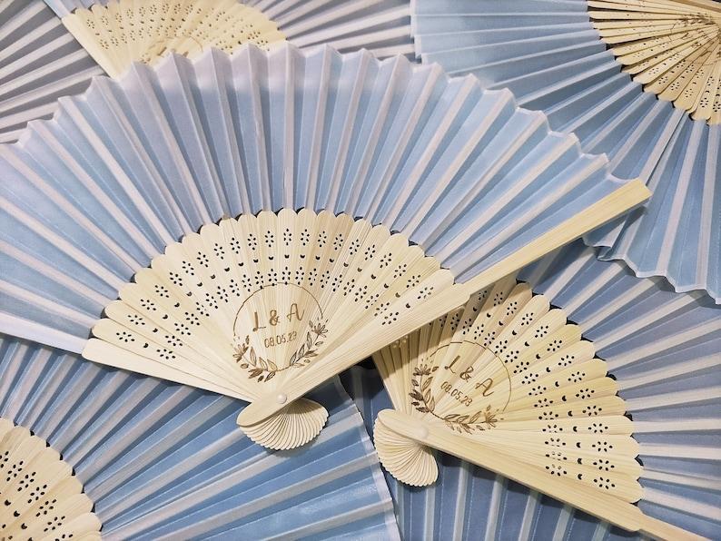 Light blue Laser Engraved Silk  Hand Fans,Personalized Bamboo silk Fans,Monogram  Wedding Fans,  Special Event,Party Favors,icon,symbols