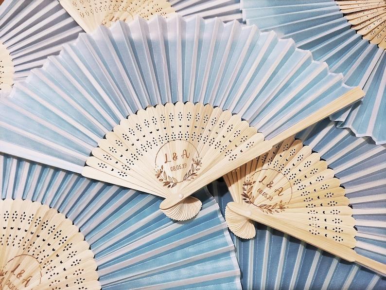 Light blue Laser Engraved Silk  Hand Fans,Personalized Bamboo silk Fans,Monogram  Wedding Fans,  Special Event,Party Favors,icon,symbols