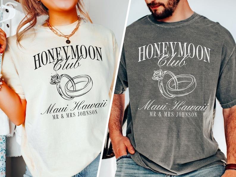 Custom Mr and Mrs Shirts, Just Married Shirts, Honeymoon Shirt, Honeymoon Cocktail Club Style Shirts, Custom Honeymoon Location Shirts