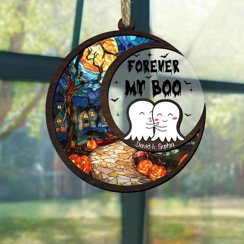 Personalized Halloween Forever My Boo Suncatcher, Halloween Gift for Couple, Halloween Suncatcher for Couple, Ghost Couple Gift