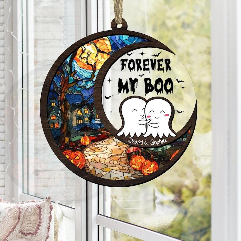 Personalized Halloween Forever My Boo Suncatcher, Halloween Gift for Couple, Halloween Suncatcher for Couple, Ghost Couple Gift