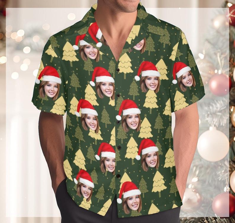 Custom Christmas Shirt with Face, Custom Face Shirt, Christmas Shirt Family, Xmas Shirt, Custom Picture Hawaiian Shirt for Bachelor Party Christmas tree Hawaiian shirt - Get Photo Blanket