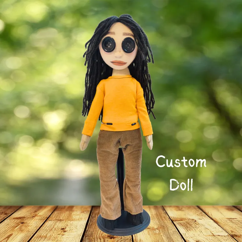 Custom Button-Eye Handmade Doll, Custom Spooky-Inspired Mini-Me Doll Gift for Halloween, Spooky Season Custom Creepy Cute Ragdoll for Her - Get Photo Blanket