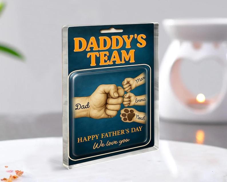 Custom Fathers Day Gift for Dad, Daddy Team Fist Bump Custom Figure Acrylic Block Plaque Gift for Husband, Dad Birthday Gift, New Dad Gifts - Get Photo Blanket