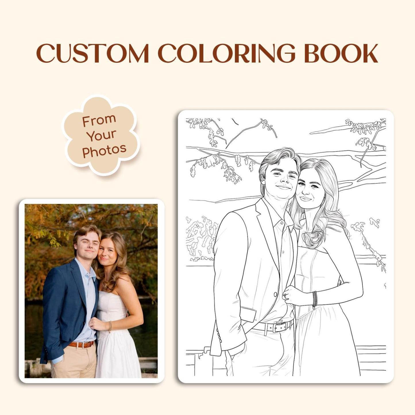 Custom Coloring Book from Photos Custom Coloring Pages + Colored Cover, Personalized Gift for Family