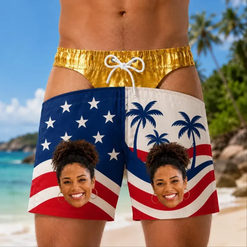 Custom Funny Men Swim Trunks Novelty Optical Illusion Swim Shorts Funny Novelty Party Board Shorts Gift for Husband Boyfriend