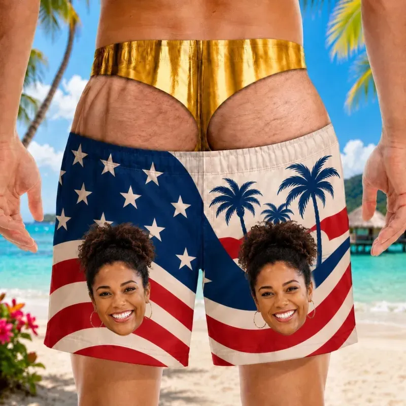Custom Funny Men Swim Trunks Novelty Optical Illusion Swim Shorts Funny Novelty Party Board Shorts Gift for Husband Boyfriend