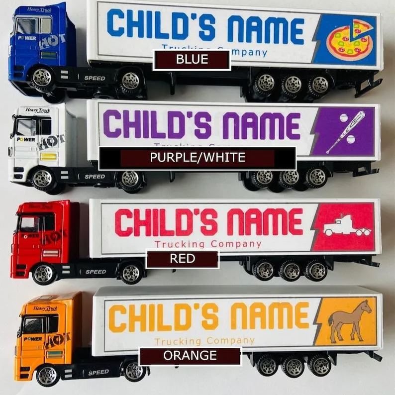 Personalized toy truck, customized with your child's name on the side of the truck: birthday, Christmas, any event for children!