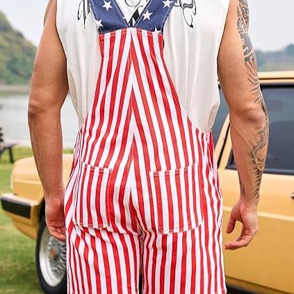 4th of July American Flag Overalls Festival Bib Overalls for Men Shorts Jumpsuit Adjustable Straps Coveralls