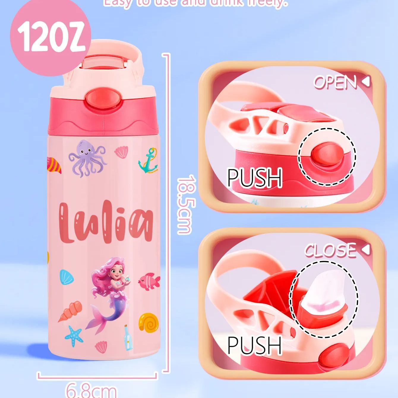 Custom Name Printed Kids Cute Water Bottle - Personalized Back To School Gifts For Kids - Get Photo Blanket