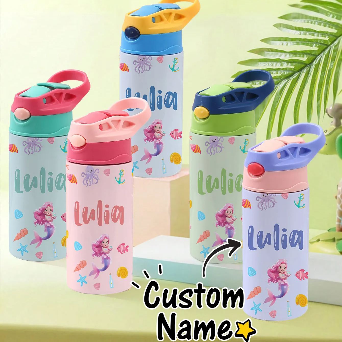 Custom Name Printed Kids Cute Water Bottle - Personalized Back To School Gifts For Kids - Get Photo Blanket