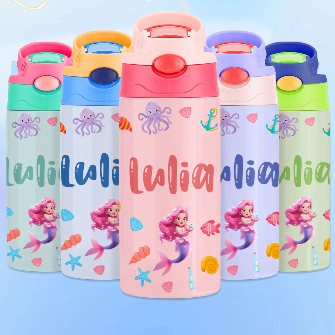 Custom Name Printed Kids Cute Water Bottle - Personalized Back To School Gifts For Kids - Get Photo Blanket