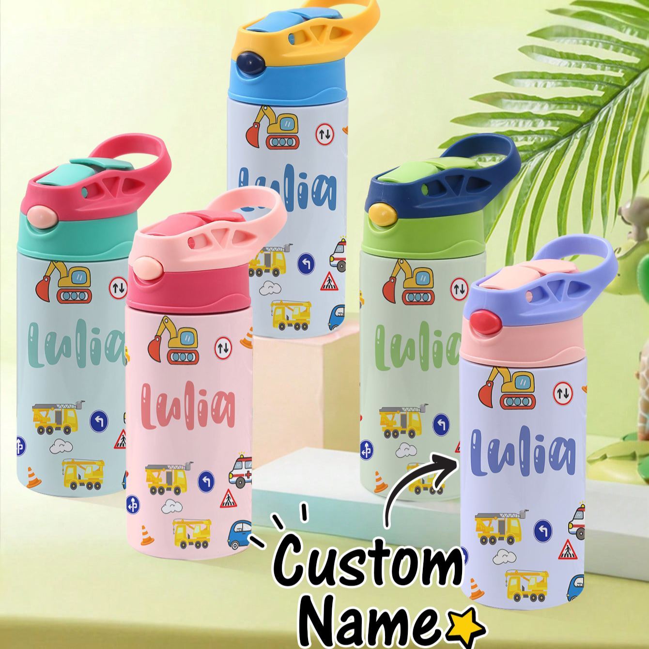 Custom Name Printed Kids Cute Water Bottle - Personalized Back To School Gifts For Kids - Get Photo Blanket