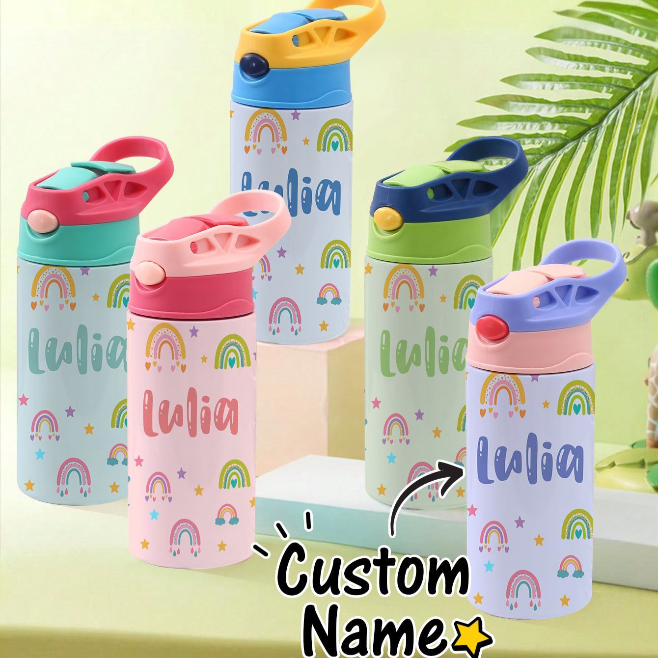 Custom Name Printed Kids Cute Water Bottle - Personalized Back To School Gifts For Kids - Get Photo Blanket