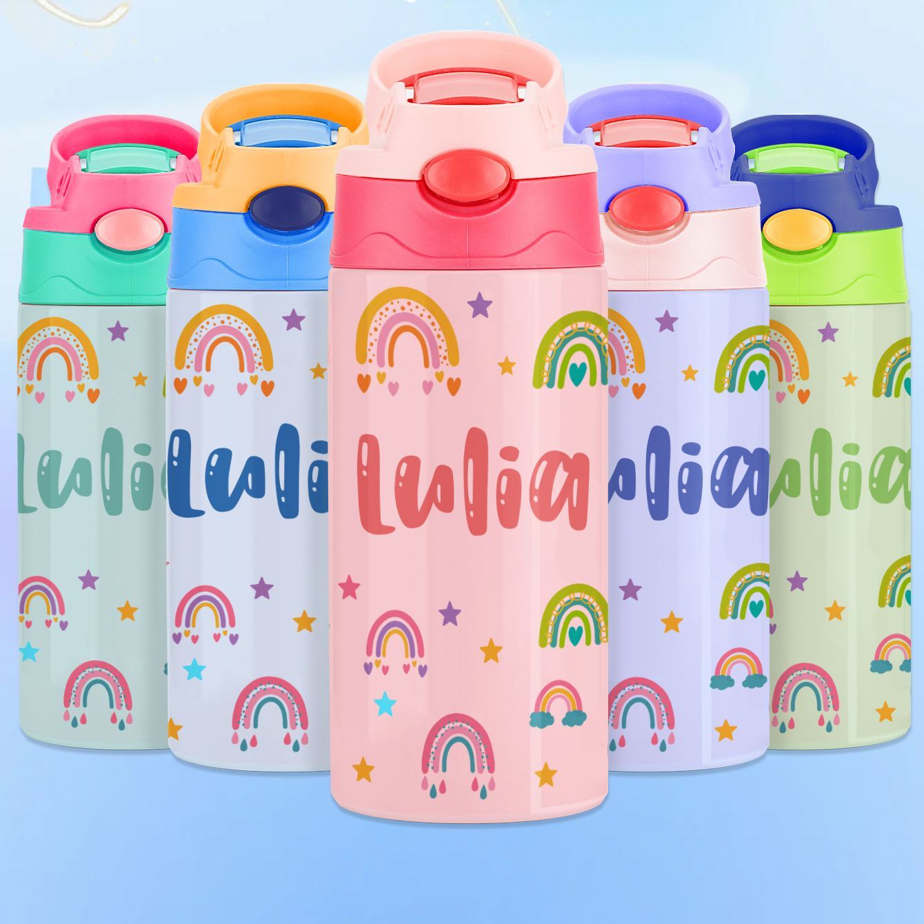 Custom Name Printed Kids Cute Water Bottle - Personalized Back To School Gifts For Kids - Get Photo Blanket