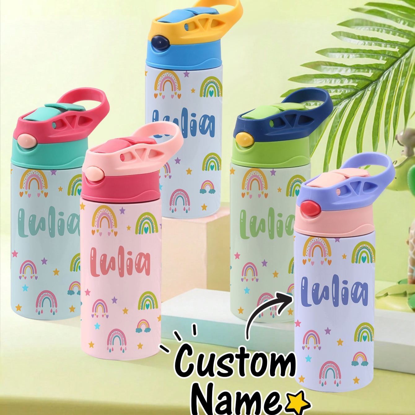 Custom Name Printed Kids Cute Water Bottle - Personalized Back To School Gifts For Kids - Get Photo Blanket