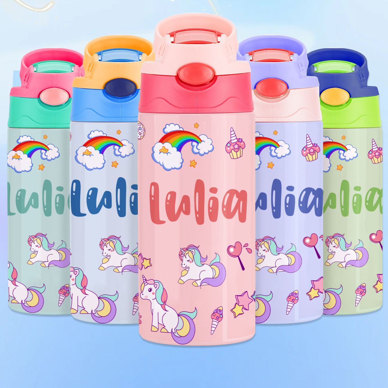 Custom Name Printed Kids Cute Water Bottle - Personalized Back To School Gifts For Kids - Get Photo Blanket