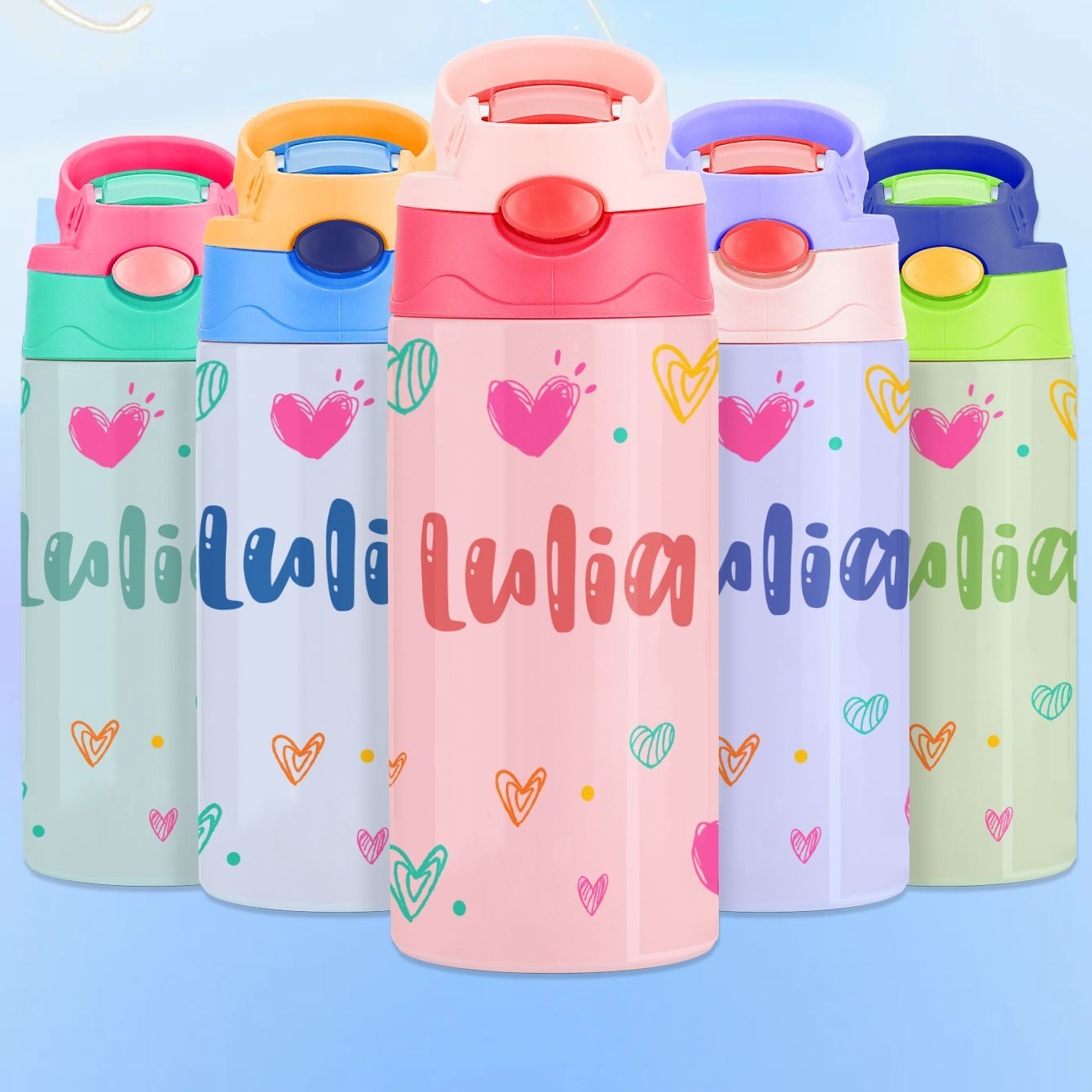 Custom Name Printed Kids Cute Water Bottle - Personalized Back To School Gifts For Kids - Get Photo Blanket