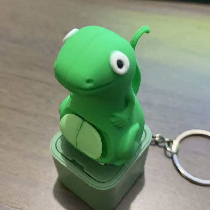 Lizard Keychain, Rechargeable Stress-Relieving Clicky Keyboard, Adult Animals Fidgets Single Key, Frog Croaking Stress Reliever with Colorful Lights (1 Pcs)