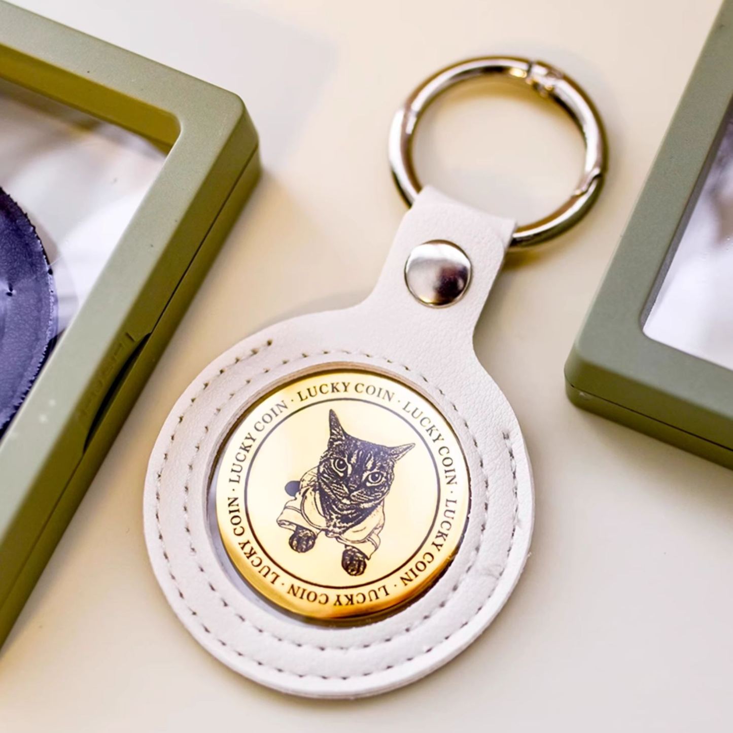 Personalized Calendar Lucky Charm Gold Coin Keychain with Custom Photo & Date | Engraved Titanium Steel Coin in PU Leather Case | Anniversary, Birthday, Christmas Gift for Couples - Get Photo Blanket