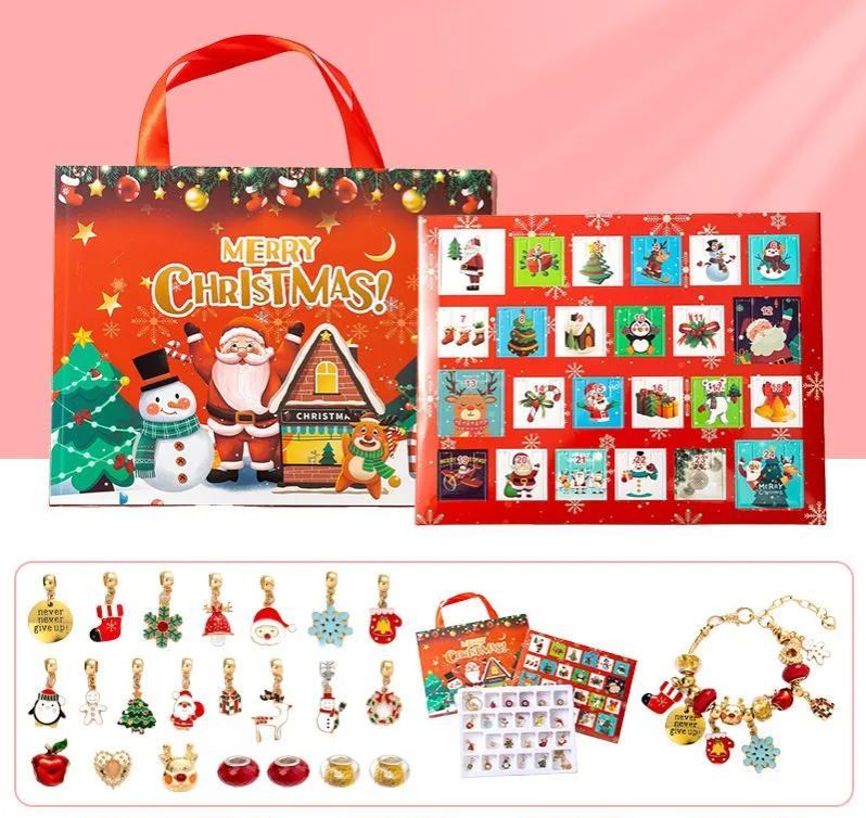 Christmas Princess Advent Calendar Bracelet 24 Days of Christmas Countdown Calendar Jewellery Blind Box, DIY Jewelry Making Kit with Charm Beads, DIY Christmas Bracelet Gifts for Girls