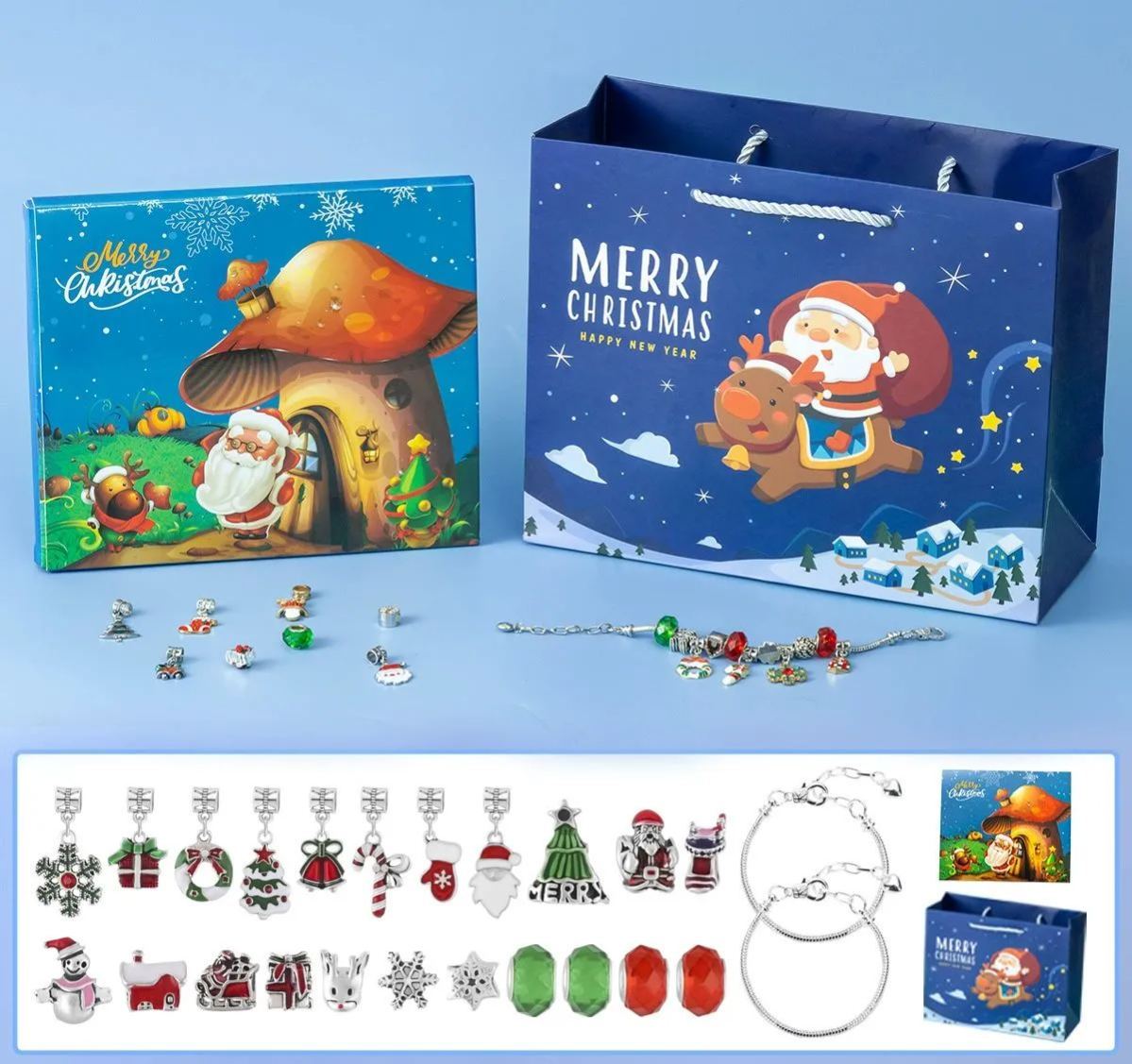 Christmas Princess Advent Calendar Bracelet 24 Days of Christmas Countdown Calendar Jewellery Blind Box, DIY Jewelry Making Kit with Charm Beads, DIY Christmas Bracelet Gifts for Girls