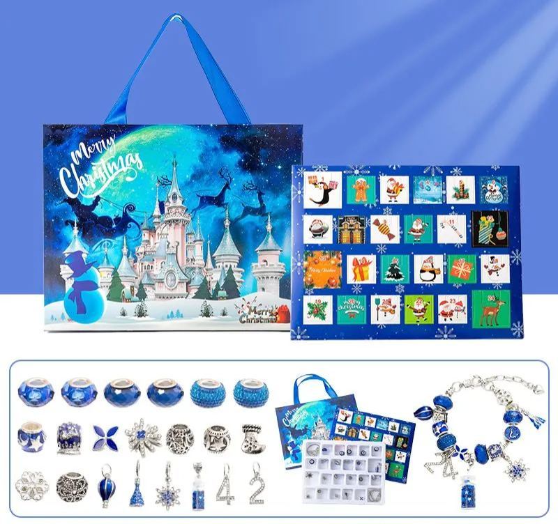 Christmas Princess Advent Calendar Bracelet 24 Days of Christmas Countdown Calendar Jewellery Blind Box, DIY Jewelry Making Kit with Charm Beads, DIY Christmas Bracelet Gifts for Girls