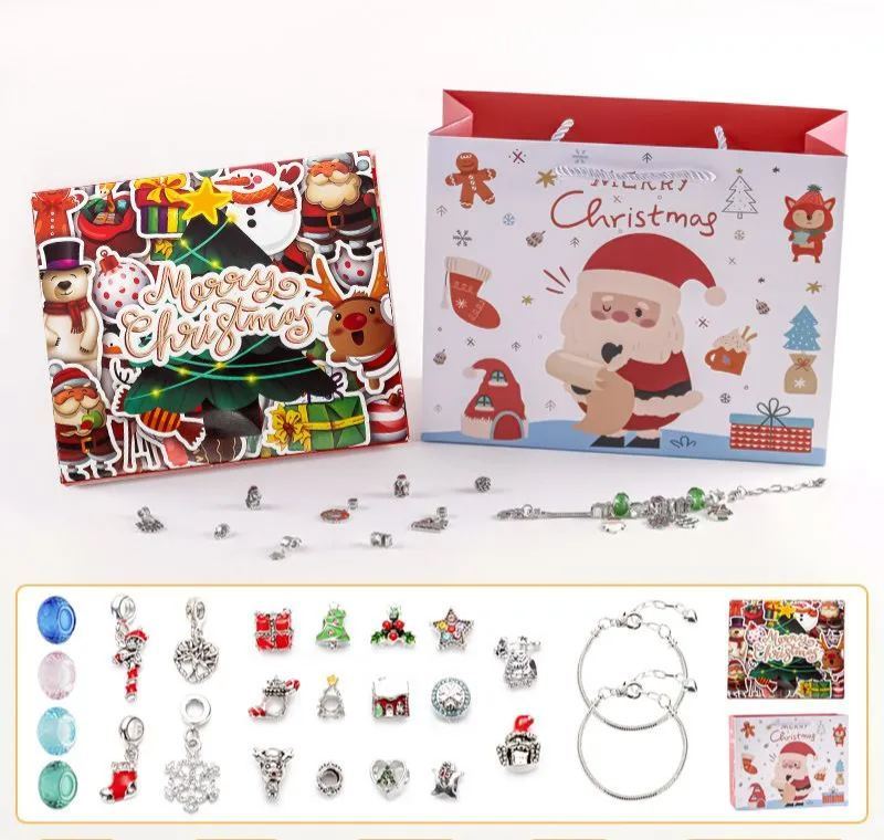 Christmas Princess Advent Calendar Bracelet 24 Days of Christmas Countdown Calendar Jewellery Blind Box, DIY Jewelry Making Kit with Charm Beads, DIY Christmas Bracelet Gifts for Girls