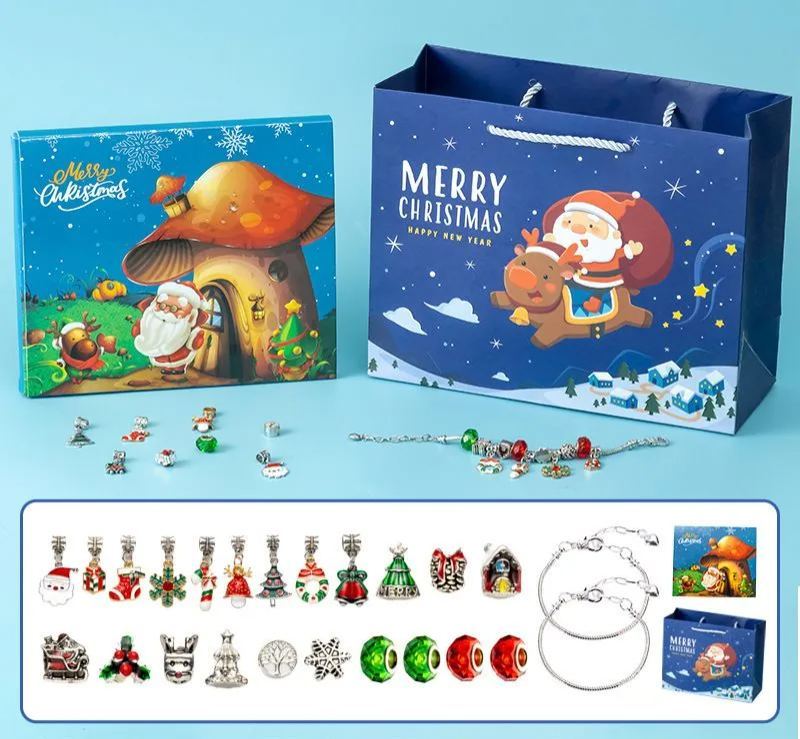 Christmas Princess Advent Calendar Bracelet 24 Days of Christmas Countdown Calendar Jewellery Blind Box, DIY Jewelry Making Kit with Charm Beads, DIY Christmas Bracelet Gifts for Girls