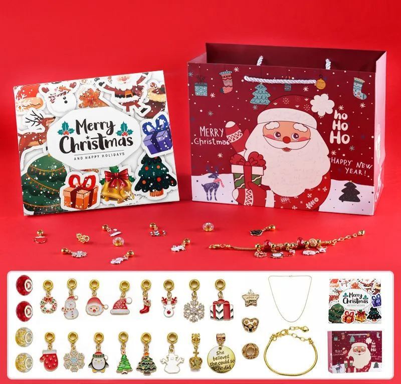 Christmas Princess Advent Calendar Bracelet 24 Days of Christmas Countdown Calendar Jewellery Blind Box, DIY Jewelry Making Kit with Charm Beads, DIY Christmas Bracelet Gifts for Girls