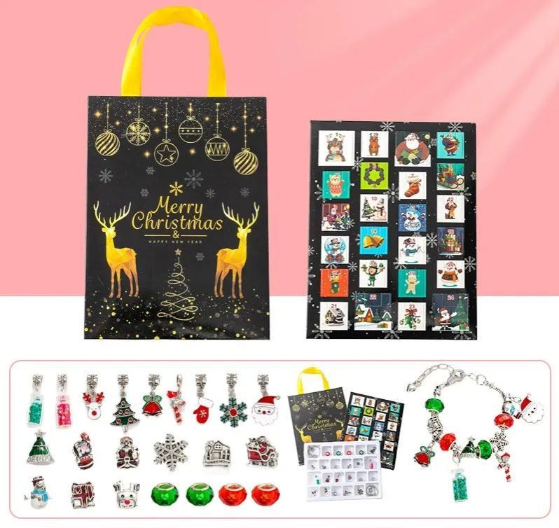 Christmas Princess Advent Calendar Bracelet 24 Days of Christmas Countdown Calendar Jewellery Blind Box, DIY Jewelry Making Kit with Charm Beads, DIY Christmas Bracelet Gifts for Girls