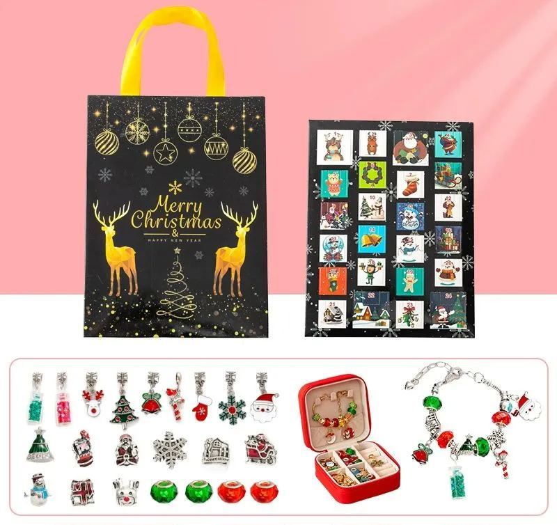 Christmas Princess Advent Calendar Bracelet 24 Days of Christmas Countdown Calendar Jewellery Blind Box, DIY Jewelry Making Kit with Charm Beads, DIY Christmas Bracelet Gifts for Girls