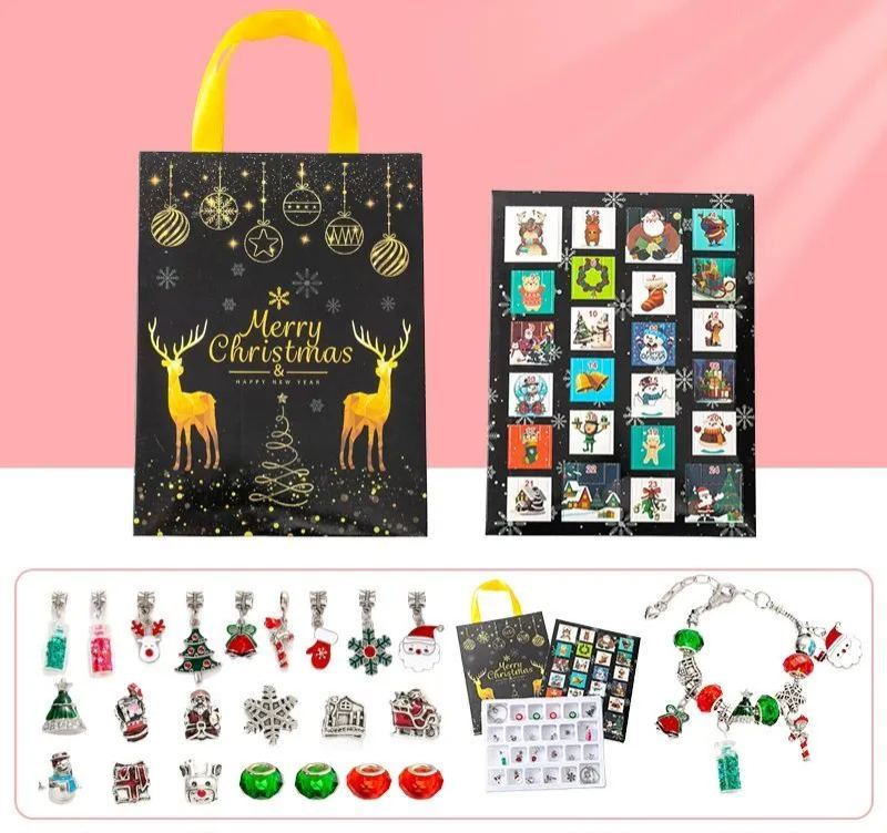 Christmas Princess Advent Calendar Bracelet 24 Days of Christmas Countdown Calendar Jewellery Blind Box, DIY Jewelry Making Kit with Charm Beads, DIY Christmas Bracelet Gifts for Girls